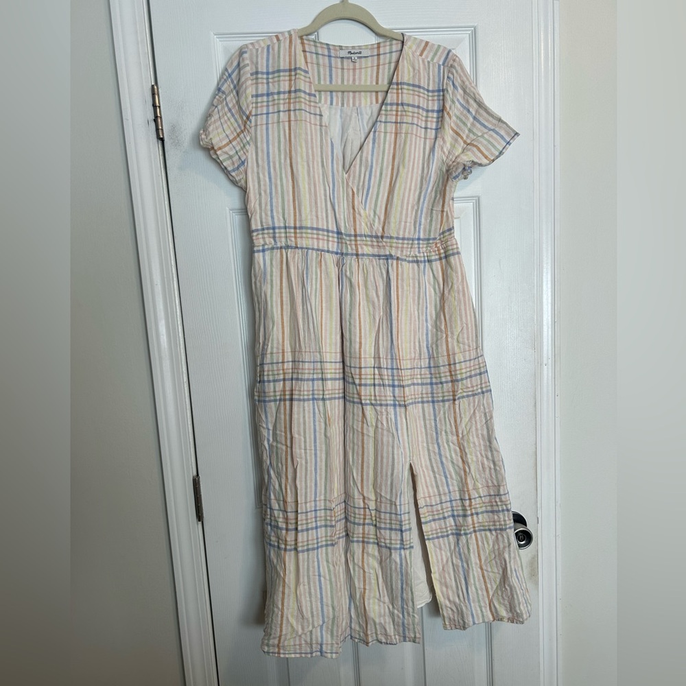 Madewell Linen-Blend Clara Midi Dress in Plaid Size Medium